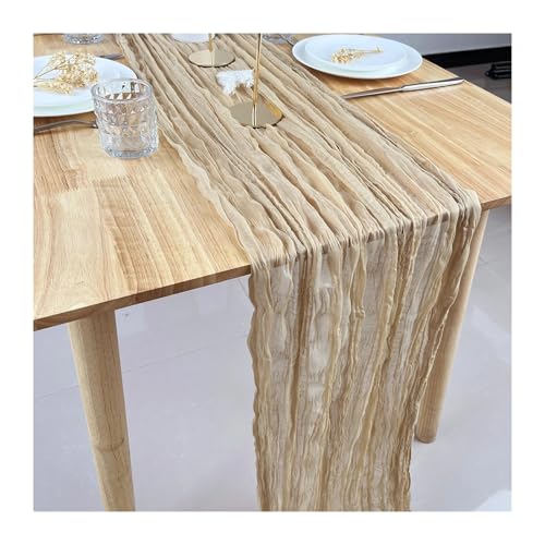 WEITINGKKK Cheesecloth Tischläufer, Gaze-Tischdecke, 4er-Pack, mehrere Größen, Mehrfarbig, Polyester(Khaki,90X400cm) von WEITINGKKK