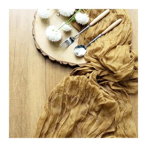 WEITINGKKK Cheesecloth Tischläufer, Gaze-Tischdecke, 4er-Pack, mehrere Größen, Mehrfarbig, Polyester(Yellow,90X340cm) von WEITINGKKK