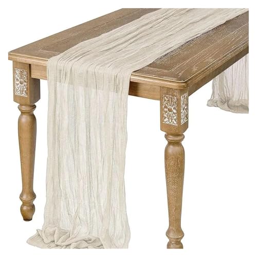 WEITINGKKK Cheesecloth Tischläufer, Gaze-Tischdecke, halbtransparent, 4er-Pack, Mehrfarbig, 90 x 180 cm(Beige) von WEITINGKKK