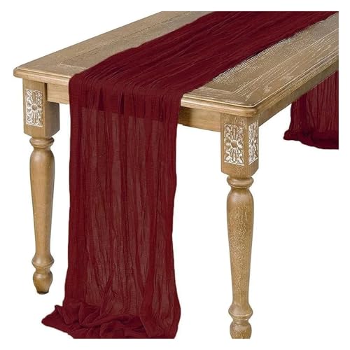 WEITINGKKK Cheesecloth Tischläufer, Gaze-Tischdecke, halbtransparent, 4er-Pack, Mehrfarbig, 90 x 180 cm(Deep Red) von WEITINGKKK