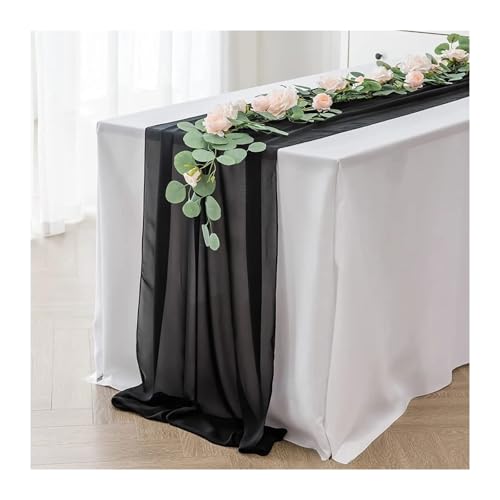 WEITINGKKK Cheesecloth Tischläufer, Gaze-Tischdecke 2er-Pack Mehrfarbig 70x300cm(Black) von WEITINGKKK