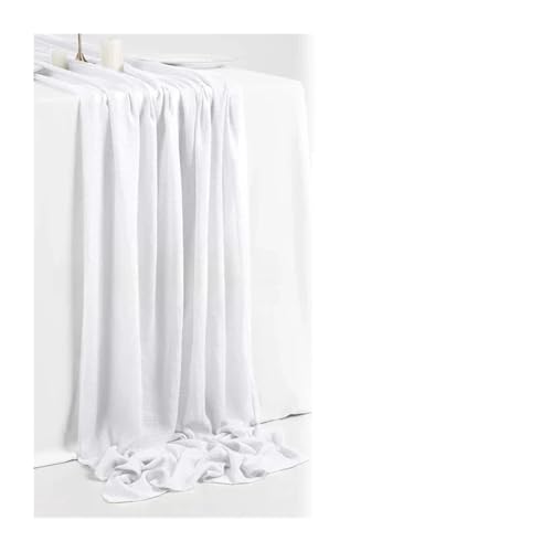 WEITINGKKK Cheesecloth Tischläufer, Gaze-Tischdecke 2er-Pack Mehrfarbig 80x(300-400) cm(White,80X300CM) von WEITINGKKK