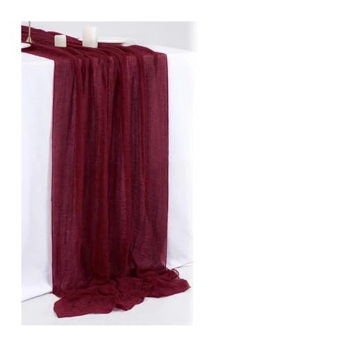 WEITINGKKK Cheesecloth Tischläufer, Gaze-Tischdecke 2er-Pack Mehrfarbig 80x(300-400) cm(Wine Red,80X400CM) von WEITINGKKK