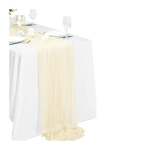 WEITINGKKK Cheesecloth Tischläufer, Gaze-Tischdecke 3-teilig Mehrfarbig(Beige) von WEITINGKKK