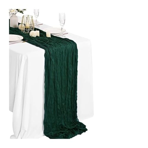 WEITINGKKK Cheesecloth Tischläufer, Gaze-Tischdecke 3-teilig Mehrfarbig(Deep Green) von WEITINGKKK