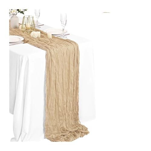 WEITINGKKK Cheesecloth Tischläufer, Gaze-Tischdecke 3-teilig Mehrfarbig(Khaki) von WEITINGKKK