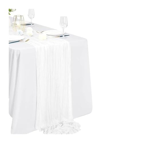 WEITINGKKK Cheesecloth Tischläufer, Gaze-Tischdecke 3-teilig Mehrfarbig(White) von WEITINGKKK