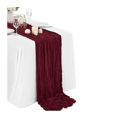 WEITINGKKK Cheesecloth Tischläufer, Gaze-Tischdecke 3-teilig Mehrfarbig(Wine Red) von WEITINGKKK