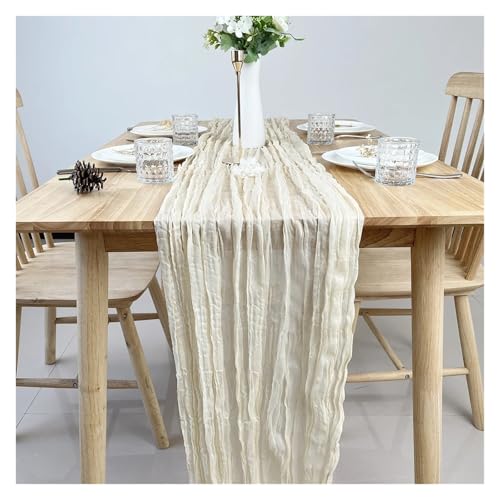 WEITINGKKK Cheesecloth Tischläufer, Gaze-Tischdecke 3er-Pack Mehrfarbig 40x275cm(Beige) von WEITINGKKK