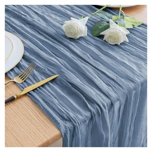 WEITINGKKK Cheesecloth Tischläufer, Gaze-Tischdecke 3er-Pack Mehrfarbig 40x275cm(Blue) von WEITINGKKK