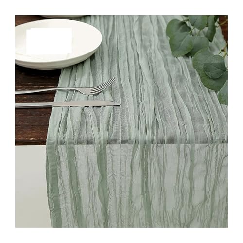WEITINGKKK Cheesecloth Tischläufer, Gaze-Tischdecke und Tischläufer for Hochzeitsfeiern, 3er-Pack in Rot und Grün, 90 x 300 cm(Green) von WEITINGKKK
