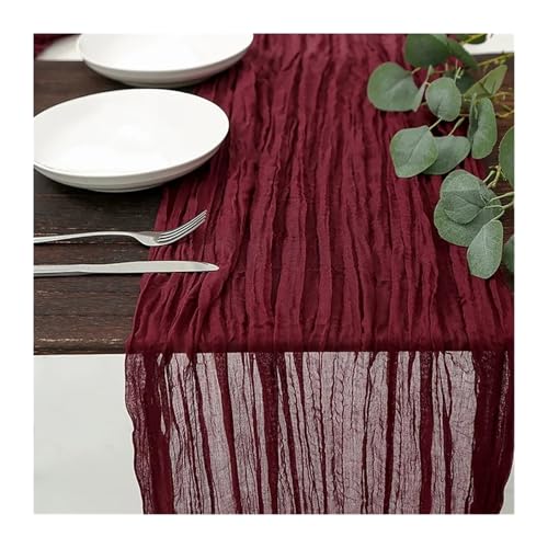 WEITINGKKK Cheesecloth Tischläufer, Gaze-Tischdecke und Tischläufer for Hochzeitsfeiern, 3er-Pack in Rot und Grün, 90 x 300 cm(Red) von WEITINGKKK