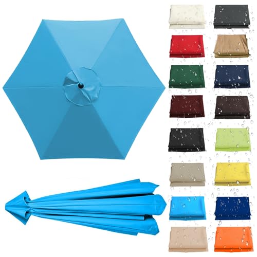 WEITINGKKK Ersetzen Sie den Sonnenschirm, Ersatz-Sonnenschirm-Überdachung, Stoffbezug for 6 oder 8 Rippen, Mehrfarbig, mehrere Größen, wasserdicht(Lake Blue,6 Ribs: 200CM/6.5FT) von WEITINGKKK