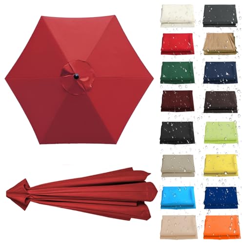 WEITINGKKK Ersetzen Sie den Sonnenschirm, Ersatz-Sonnenschirm-Überdachung, Stoffbezug for 6 oder 8 Rippen, Mehrfarbig, mehrere Größen, wasserdicht(Red,6 Ribs: 300CM/9.8FT) von WEITINGKKK