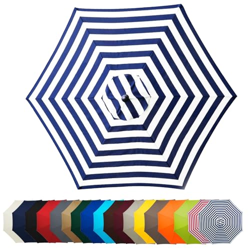 WEITINGKKK Ersetzen Sie den Sonnenschirm, Terrassenschirm-Ersatzdachabdeckung, Mehrfarbig, mehrere Größen, Polyestergewebe, UV50+, 6 Arme(Blue and White,300CM(9.8FT)) von WEITINGKKK