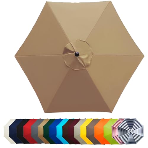 WEITINGKKK Ersetzen Sie den Sonnenschirm, Terrassenschirm-Ersatzdachabdeckung, Mehrfarbig, mehrere Größen, Polyestergewebe, UV50+, 6 Arme(Khaki,270CM(8.8FT)) von WEITINGKKK