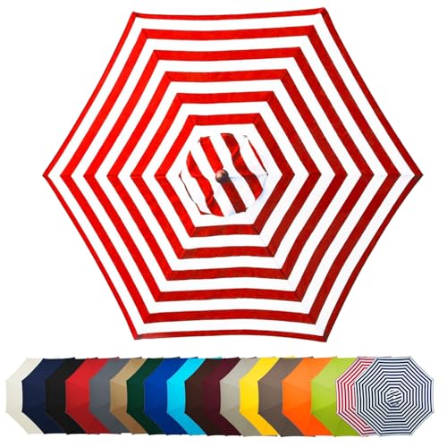 WEITINGKKK Ersetzen Sie den Sonnenschirm, Terrassenschirm-Ersatzdachabdeckung, Mehrfarbig, mehrere Größen, Polyestergewebe, UV50+, 6 Arme(Red and White,270CM(8.8FT)) von WEITINGKKK