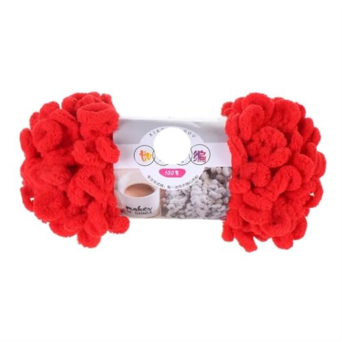 WEITINGKKK Hakenfeder, 3 Stück 100 g/Rolle Polyester-Fingerschlaufengarn, handgewebt, dicker Faden for Selberstricken und Häkeln von Deckenpullovern(6605 Red) von WEITINGKKK