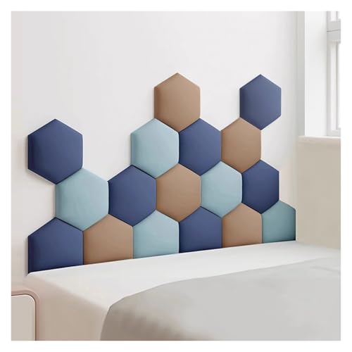 WEITINGKKK Wandkissen-Polsterung, sechseckig, gepolstert, 3D, sechseckig, gepolstert, selbstklebend, mehrfarbig, verschiedene Größen (Dunkelblau, 120 x 70 cm), 17 Stück von WEITINGKKK