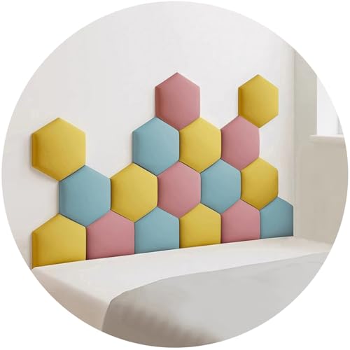 WEITINGKKK Wandkissenpolster, 3D-Sechseckige gepolsterte Wandpaneele mit mehrfarbigem selbstklebendem Kopfteil, mehrere Größen, 17er-Pack (Light Blue, 180 x 105 cm) von WEITINGKKK