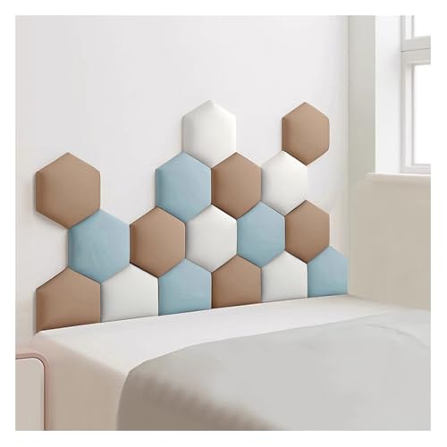 WEITINGKKK Wandkissenpolster, Gepolsterte Wandpaneele 3D Sechseckig, selbstklebend, mehrfarbig, verschiedene Größen, 17er-Pack (Light Blue, 150x87cm) von WEITINGKKK