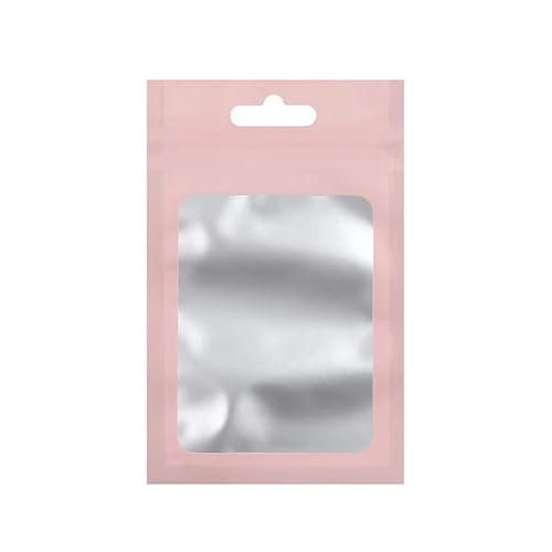 WEITINGKKK Ziplock-Beutel wiederverschließbar, Flachverschlussbeutel aus Aluminiumfolie, 100 Stück, mit Zip-Lock-Fenster, mehrfarbig, mehrere Größen(Pink,7.5X12CM-OTHER) von WEITINGKKK