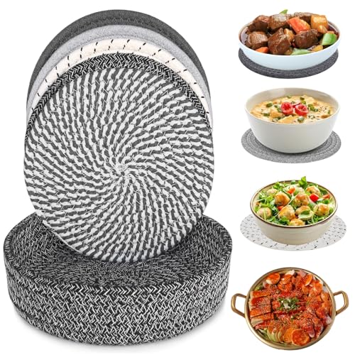 Untersetzer Topf Tischset, 5 Stück Teller Untersetzer, Baumwolluntersetzer für heiße Töpfe und Pfannen, Runde Geflochtene Untersetzer, Topflappen Untersetzer für Tisch und Möbel 18 cm von WEIWUXIAN