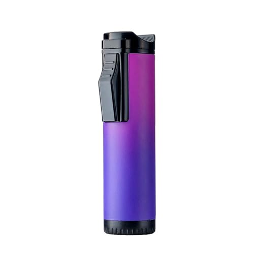 WEIYUORT Tragbares Feuerzeug mit Blauer Flamme aus Metall, leistungsstarkes Butanfeuerzeug mit dreifacher gerader Jetflamme, nachfüllbar, verstellbar, Geschenk for Männer (schwarz)(Purple) von WEIYUORT