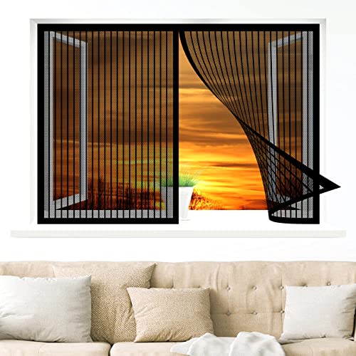 Fliegengitter Fenster, 110 x 135 cm Insektenschutz, Klettband Fliegengitter Fenster mit Klettband, Auto Schließen Magnetische Adsorption für Windows/Wohnzimmer Fenstern, Schwarz von WEIZERO