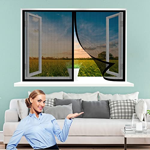 Fliegengitter Fenster, 125 x 135 cm Insektenschutz, Polyester Atmungsaktiver Masche, Auto Schließen Faltbar für Windows/Wohnzimmer Fenstern, Schwarz von WEIZERO