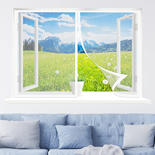 Fliegengitter Fenster, 130 x 105 cm Insektenschutz, Insektenschutzgitter Terrassentür, vollmagnetisch, schließt automatisch für Alle Fenster, Weiß von WEIZERO