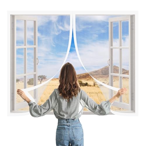 Fliegengitter Fenster Magnet von Innen 67 x 67 cm Insektenschutz Moskitoschutz Fliegenvorhang Ohne Bohren Hält Die Frischluftzirkulation für Windows Wohnzimmer Fenstern, Weiß von WEIZERO