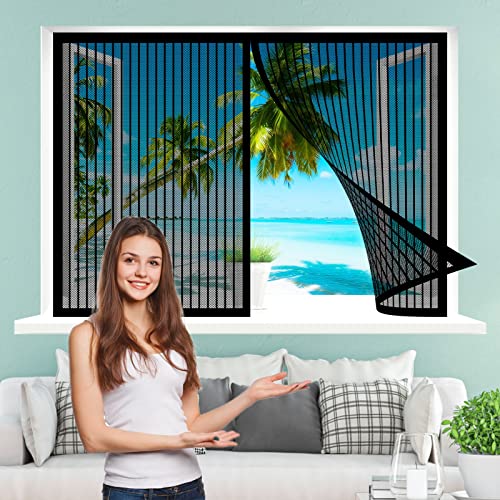 Fliegengitter Magnetvorhang, 105 x 115 cm Insektenschutz, Klettband Fliegengitter Fenster mit Klettband, Automatisches Schließen für Alle Fenster, Schwarz von WEIZERO