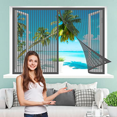 Fliegengitter Magnetvorhang, 150 x 100 cm Insektenschutz, Fliegengitter Fenster Magnet Mückenschutz, Luft Kann Frei Strömen für Alle Arten von Fenstern, Grau von WEIZERO