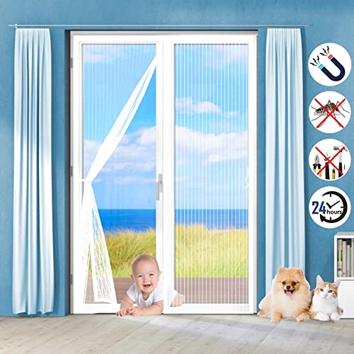 Fliegengitter Mit Magnet Insektenschutz 160 x 225 cm, Magnetvorhang zum Insektenschutz, Easy Install Magnetischer Fliegenvorhang für Balkontür Terrassentür Wohnzimmer, Weiß von WEIZERO