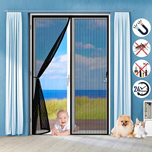 Fliegengitter Tür Magnet Insektenschutz 105 x 205 cm, Magnetvorhang Ohne Bohren, Easy Install Magnetischer Fliegenvorhang für Balkontür, Kellertür und Terrassentür, Schwarz von WEIZERO