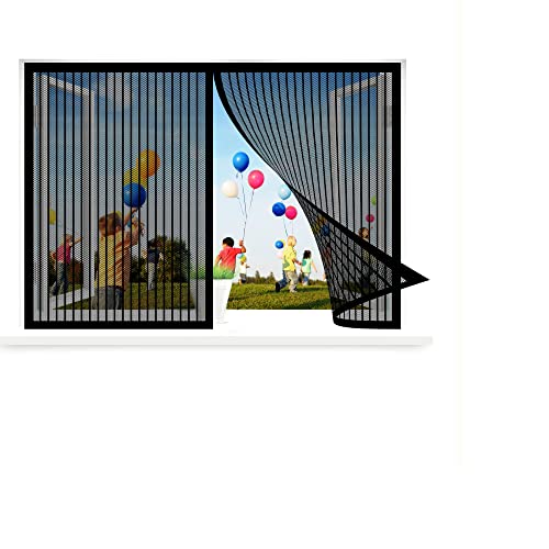Fliegennetz Fenster Magnet, 185 x 120 cm Insektenschutz, Fliegenvorhang Moskitonetz Fenster, Total Magnetisch, Automatik-Verschluss für Alle Fenster, Schwarz von WEIZERO