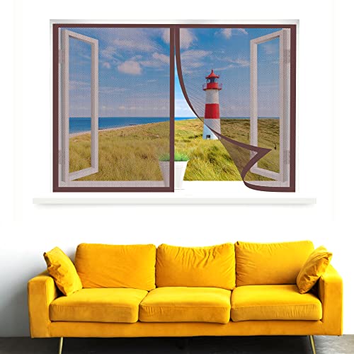 Fliegennetz Fenster Magnet, 55 x 110 cm Insektenschutz, Feines undurchdringliches Gitter, Ohne Bohren für Alle Arten von Fenstern, Braun von WEIZERO
