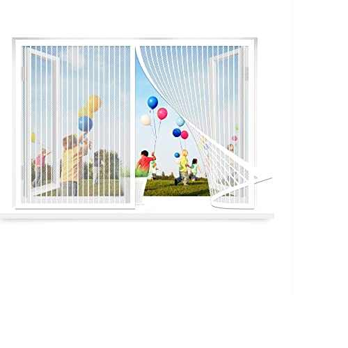 Fliegennetz Fenster Magnet, 60 x 90 cm Insektenschutz, Klettband Fliegengitter Fenster mit Klettband, Automatisches Schließen für Windows/Wohnzimmer Fenstern, Weiß von WEIZERO