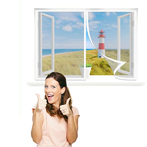 Magnet Fliegengitter Fenster, 155 x 135 cm Insektenschutz, Moskitoschutz Fliegenvorhang, Klebmontage ohne Bohren für Windows/Wohnzimmer Fenstern, Weiß von WEIZERO