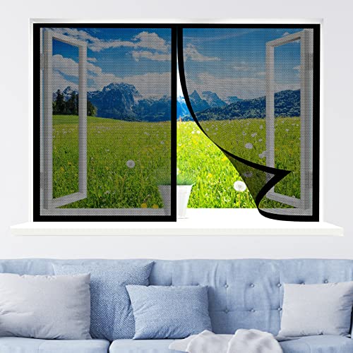 Magnet Fliegengitter Fenster, 95 x 125 cm Insektenschutz, Selbstklebendes Fliegengitter für Fenster, vollmagnetisch, schließt automatisch für Alle Arten von Fenstern, Schwarz von WEIZERO