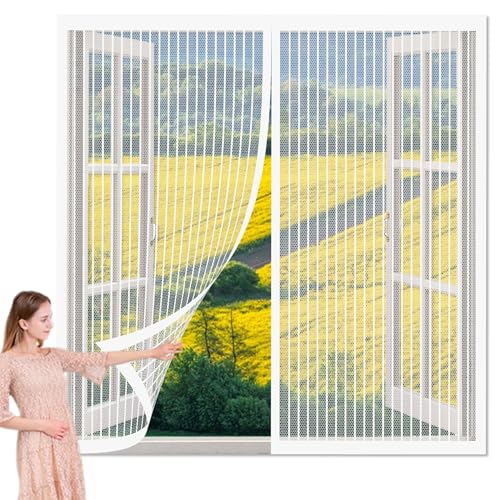 Magnet Fliegengitter Fenster Innen 98 x 105 cm Insektenschutz Mückennetz Fliegengitter Balkontür Ohne Bohren Magnetische Adsorption für Wohnzimmer Fenster, Weiß von WEIZERO