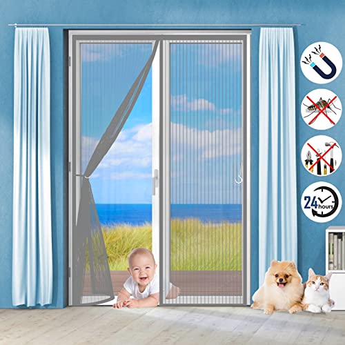 Magnet Fliegengitter Tür Balkontür Insektenschutz 65 x 210 cm, Magnetvorhang Tür, Ohne Bohren Magnetvorhang Ideal für Balkontür Wohnzimmer Terrassentür, Grau von WEIZERO