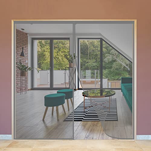 Magnet Fliegenvorhang 155 x 210 cm, Insektenschutz Magnet Fenster Fliegengitter Schiebetür für Balkontür Terrassentür Wohnzimmer, Grau von WEIZERO