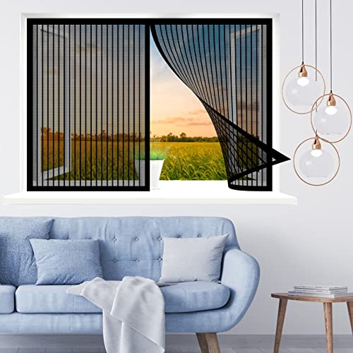 Magnetische Fliegengitter Fenster, 100 x 130 cm Insektenschutz, Magnetfenster Fliegenvorhang Moskitonetz, vollmagnetisch, schließt automatisch für Alle Fenster, Schwarz von WEIZERO
