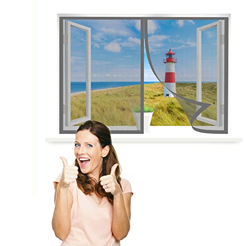 Magnetische Fliegengitter Fenster, 100 x 95 cm Insektenschutz, Selbstklebendes Fliegengitter für Fenster, Automatisches Schließen für Alle Arten von Fenstern, Grau von WEIZERO