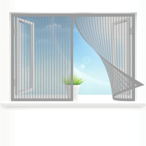 Magnetische Fliegengitter Fenster, 180 x 125 cm Insektenschutz, mit Starkem Klettband, Total Magnetisch, Automatik-Verschluss für Alle Fenster, Grau von WEIZERO
