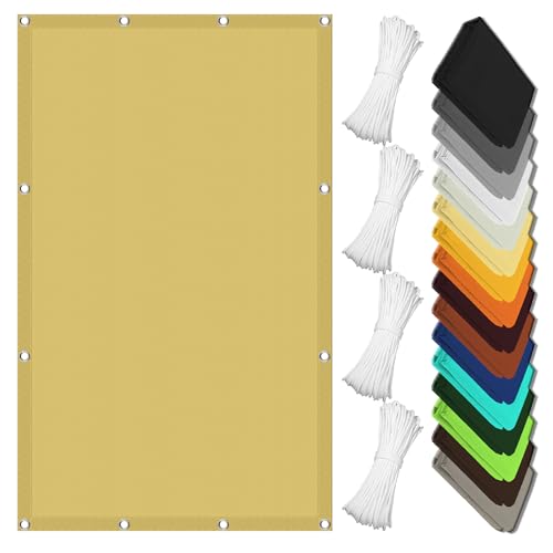 Sonnensegel Nach Maß mit Ösen 8 x 10 m Wasserdicht Rechteckig Uv-Beständig Baldachin UV Schutz Vielen Größen mit Spannseilen für Garten Balkon & Terrasse, Sandgelb von WEIZERO