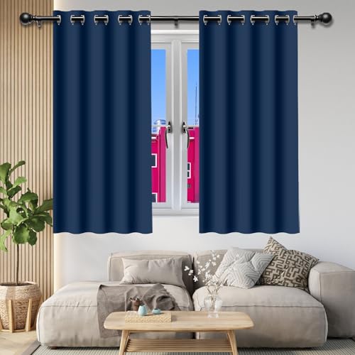 Verdunklungsvorhänge 140 x 155 cm Wärmeisolierend Kälteschutz Sonnenschutz Gardine mit Ösen Vorhänge Vielen Farben Und Größen für Schlafzimmer Kinderzimmer, Dunkelblau von WEIZERO