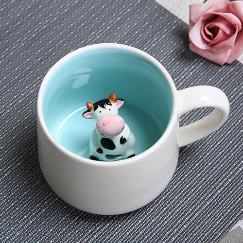3D Tier Kaffee Tasse mit Nette Kuh Innen, Cartoon Kaffeetasse Milch Tee Keramik Becher, Süß Teetasse Geschenktasse Porzellan Tasse für Kinder, Frauen, Mädchen - Geburtstage Vatertag Geschenk von WEIZHIDA